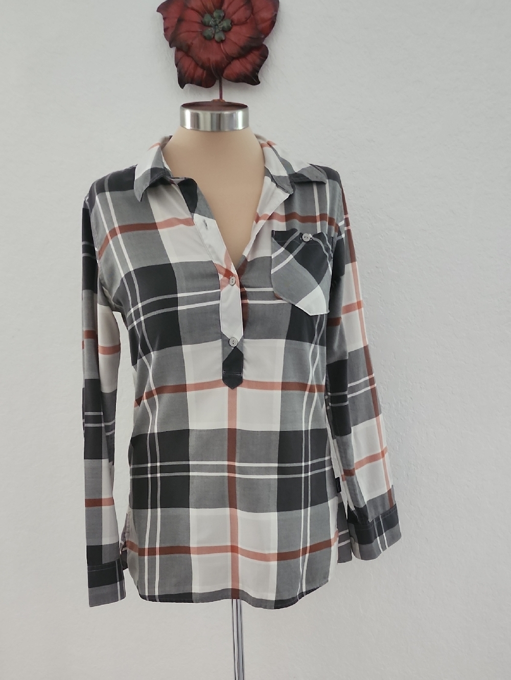 PATAGONIA | Featherstone Gray Plaid Tunic Top Shirt Cotton Blend